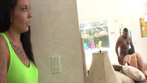 Orgy in the company of petite brunette