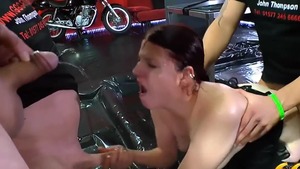 Inked piercing caucasian redhead in stockings rimming