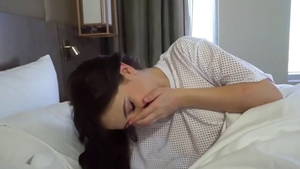 Deepthroat in the bed with petite teen