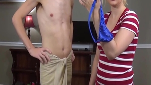 Shaved stepmom gets cum in her pussy