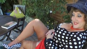 Dirty granny cumshot in the garden