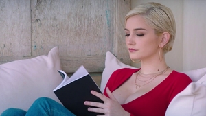 Short haired teen in bikini sucking BBC in the pool