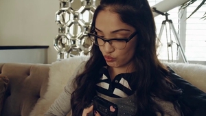 Hairy pussy brunette wearing glasses face fucking