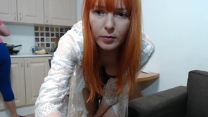 Tight redhead receives homemade sex scene in the kitchen in HD