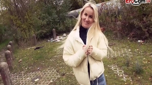 Sucking cock in the street with skinny amateur