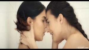 Solo erotic and skinny Katy Rose sensual kissing in the forest