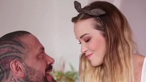 Ramming hard alongside tattooed blonde hair