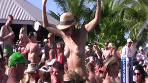 Young girlfriend flashing in public