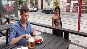 Beautiful & skinny brunette raw sucking cock