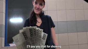 Brunette Anie Darling POV cumshot in public