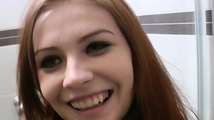 Charming girl cumshot in public