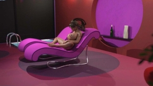 Cumshot alongside big tits brunette