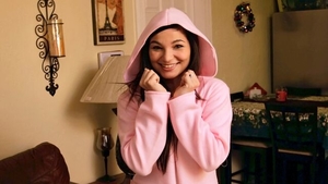 Long legs brunette Nina Turk POV teasing on sofa