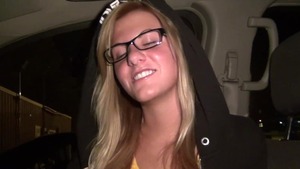 Tattooed college girl rides large dildo