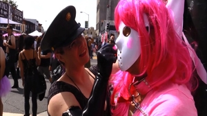 Naughty babe bondage in public