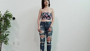 Casting Couch HD: Natural girl in jeans plowed hard solo