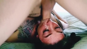 Inked couple sloppy throat fucking