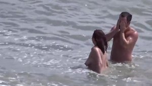 Pussy fuck at the beach with nude mature