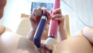 Passionate amateur rides large dildo